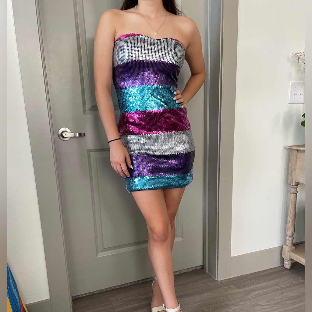 As U Wish Multicolor Strapless Sequence Hoco Night Out Dress